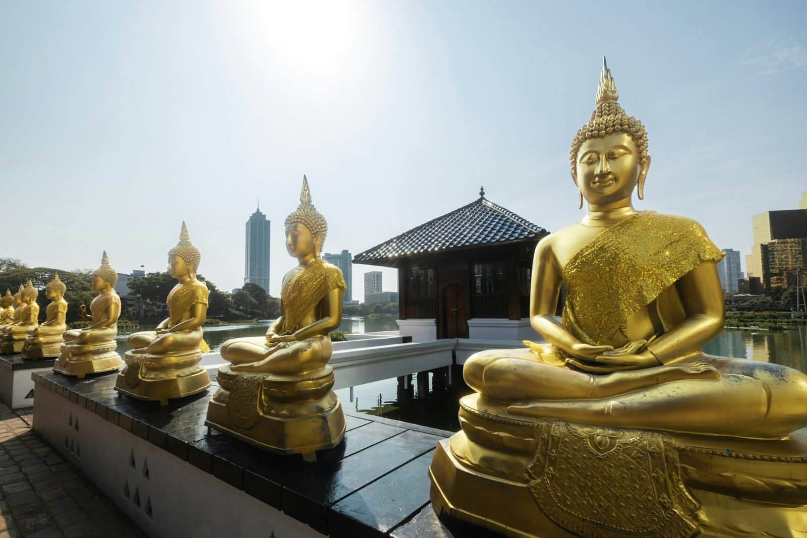 Buddhist temple on lake in Colombo